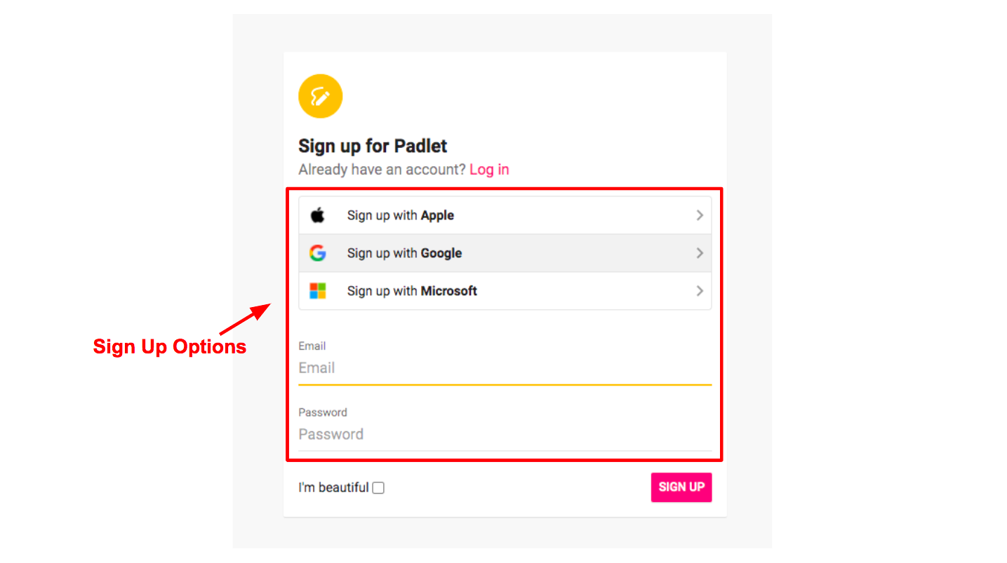 Padlet Sign Up