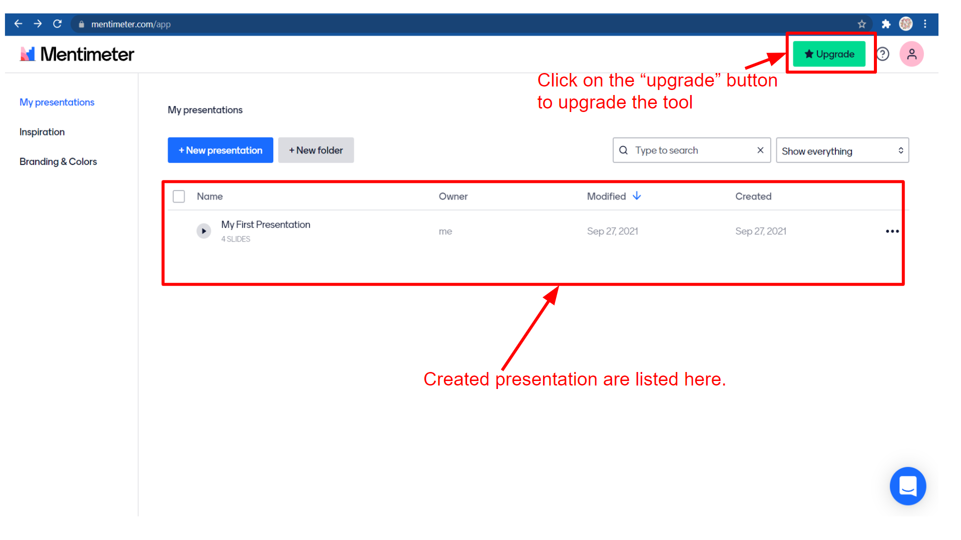 Mentimeter Upgrade option